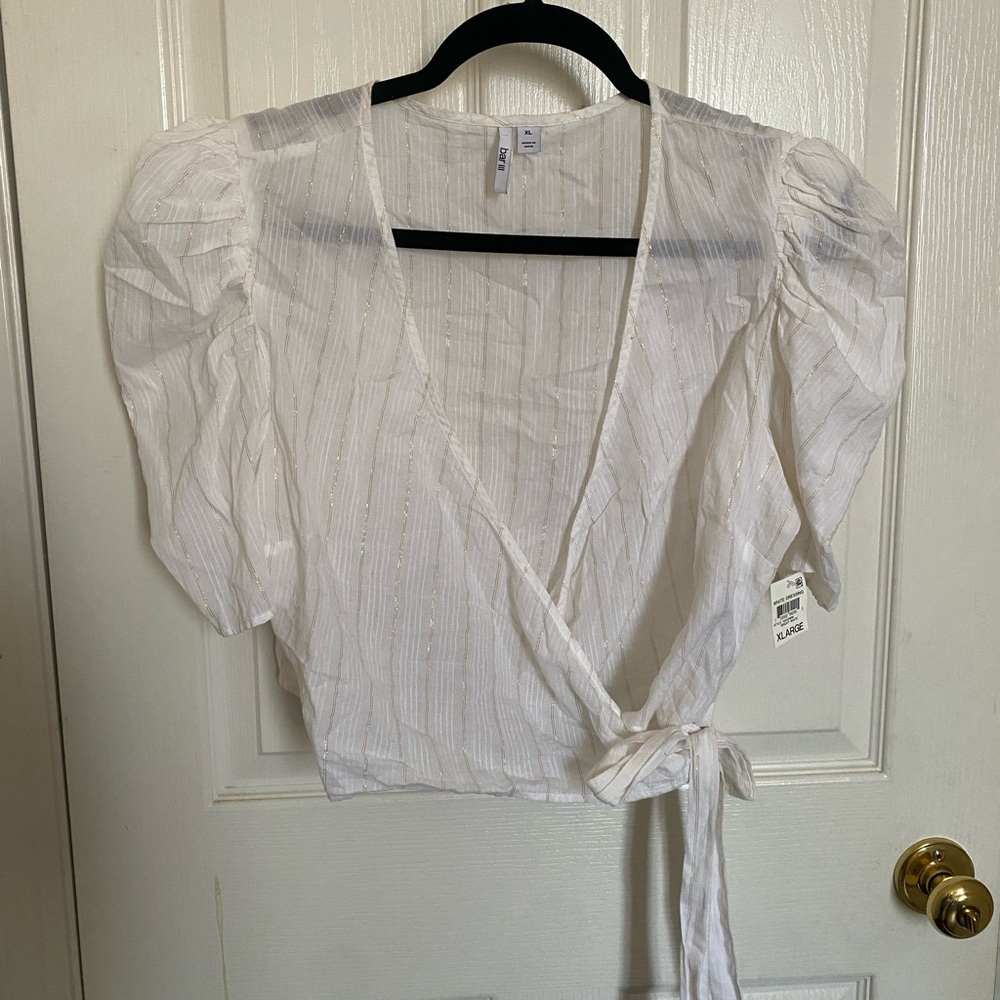 Bar III White Puff Sleeve Wrap Blouse